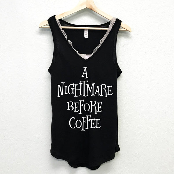 A Nightmare Before Coffee V-Neck Tank Top