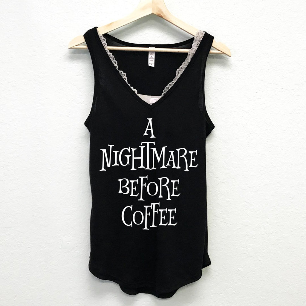 A Nightmare Before Coffee V-Neck Tank Top
