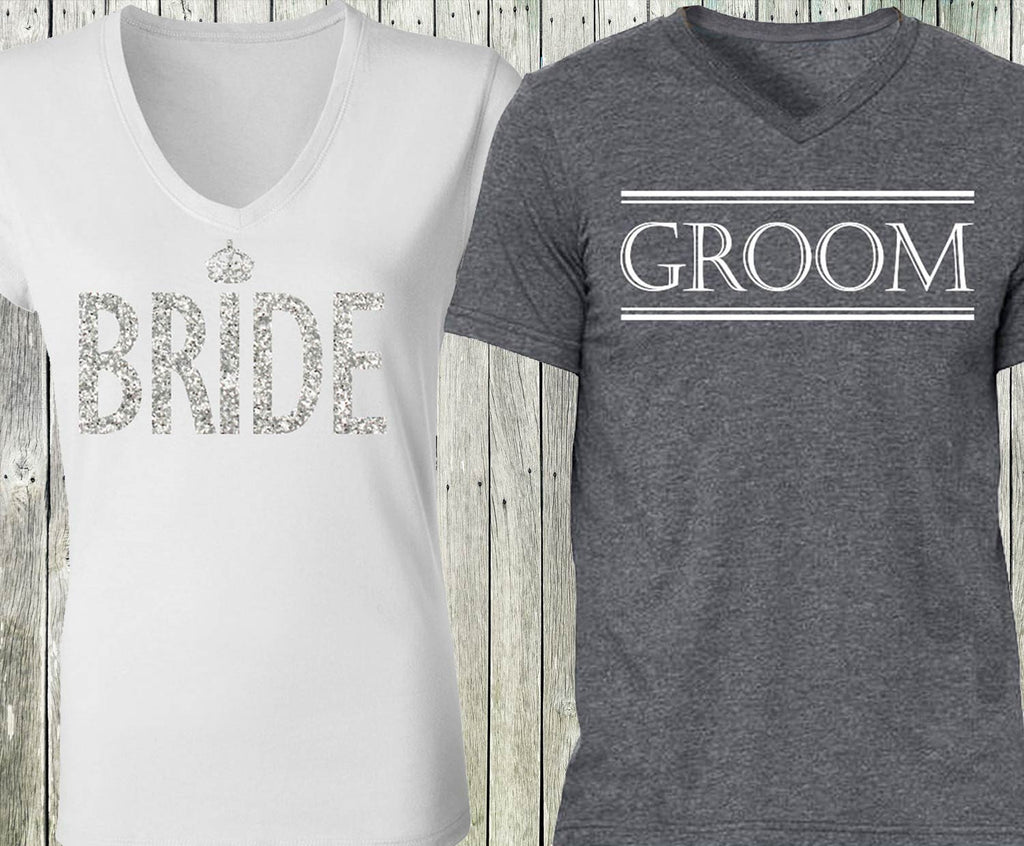 White Bride Shirt + Gray Groom Shirt