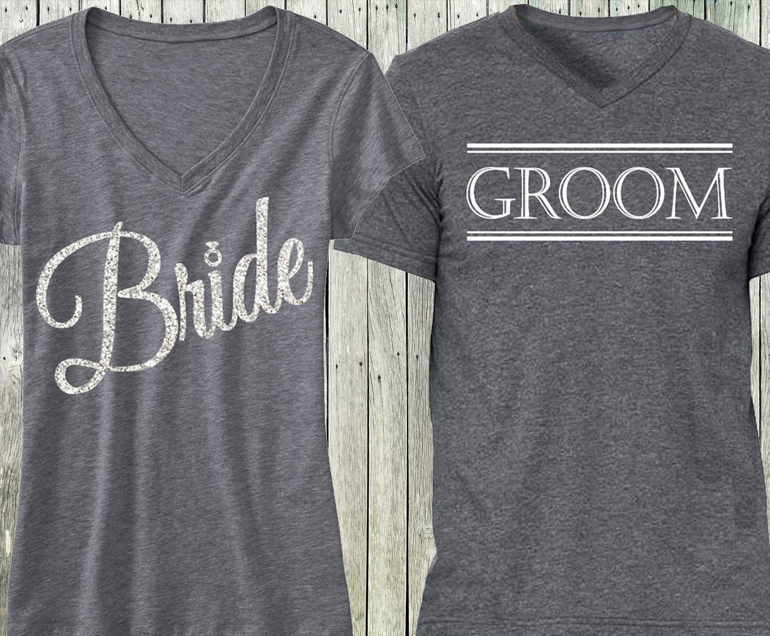 Gray Script Bride Shirt + Gray Groom Shirt