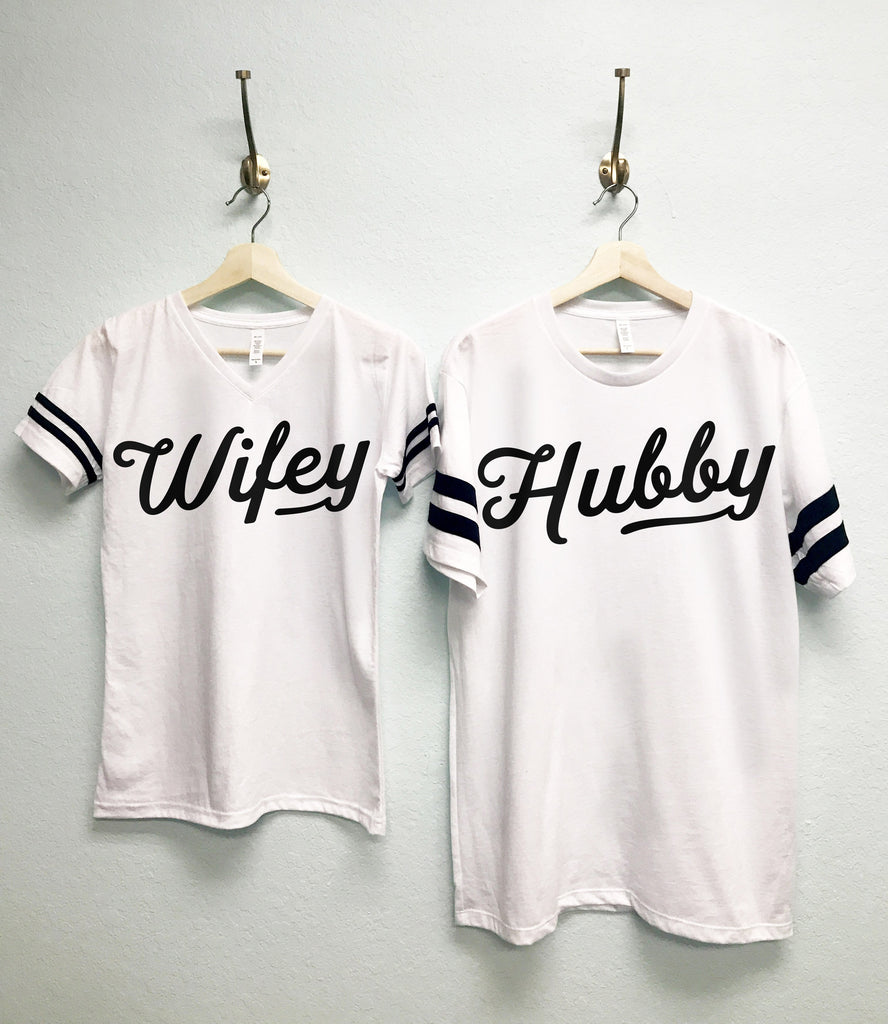 Hubby & Wifey Shirts With Custom Names + Numbers Set