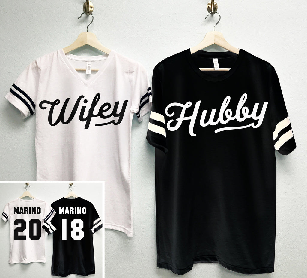 Hubby & Wifey Shirts With Custom Names + Numbers Set