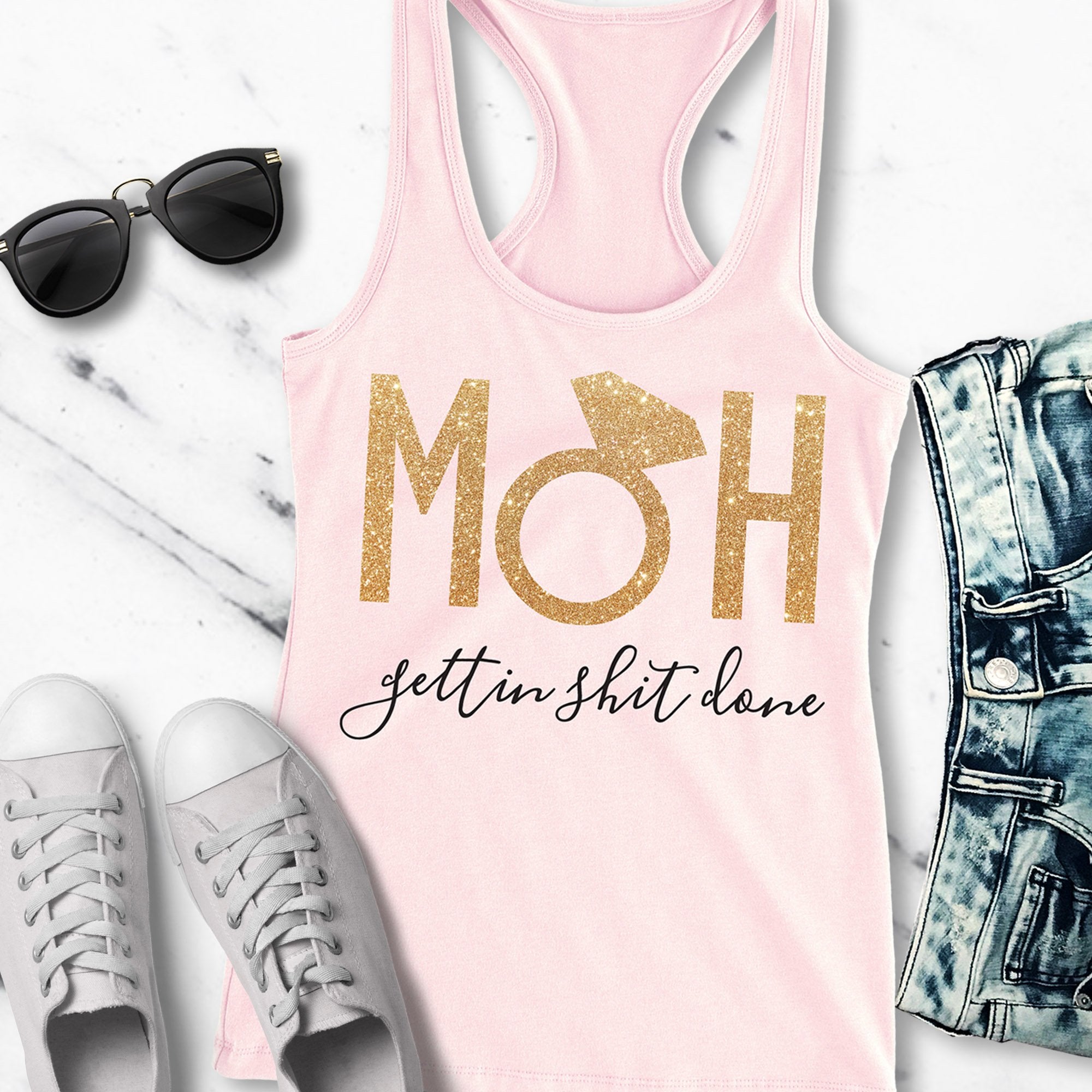 MOH Maid of Honor Gettin $hit Done Gold Tank Top