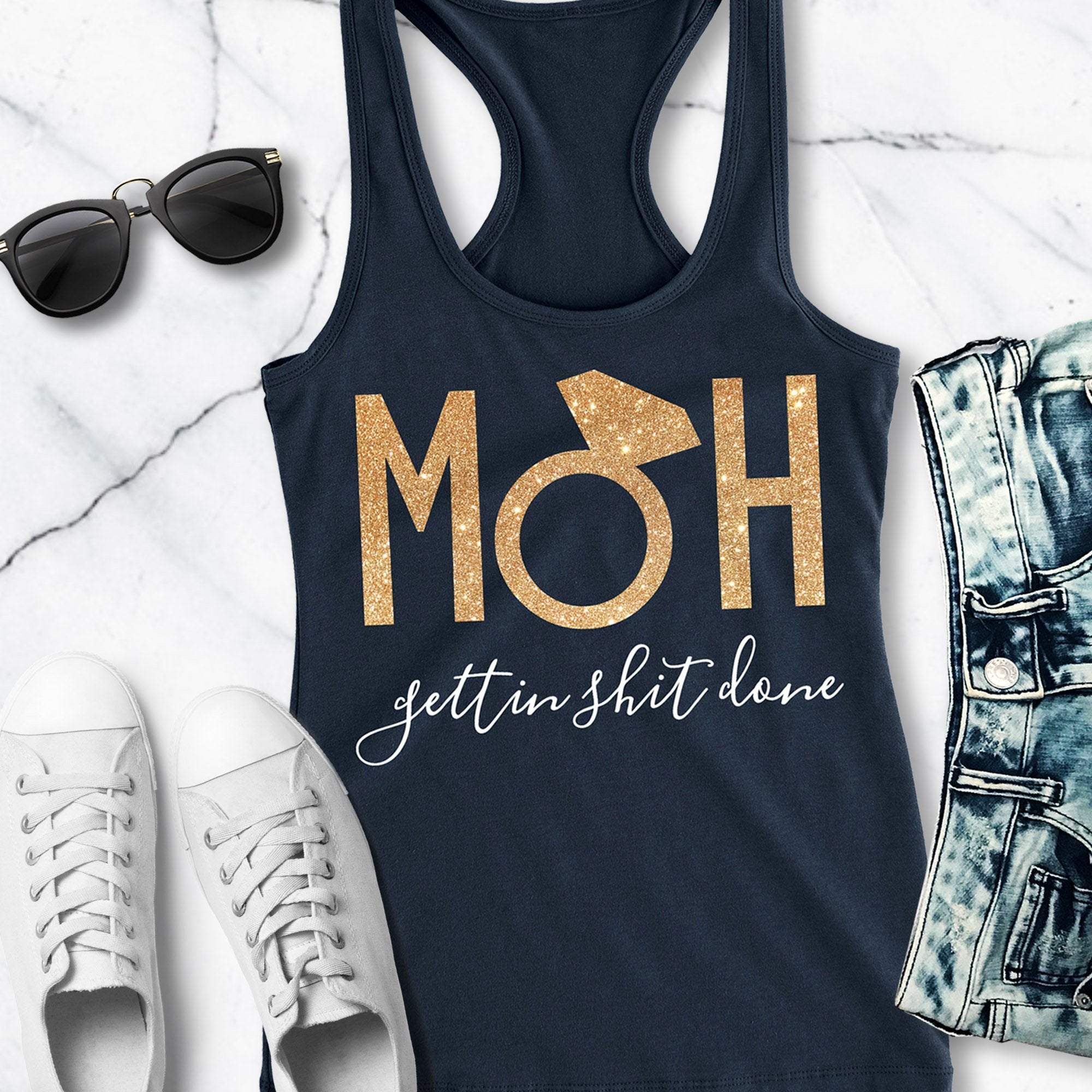 MOH Maid of Honor Gettin $hit Done Gold Tank Top