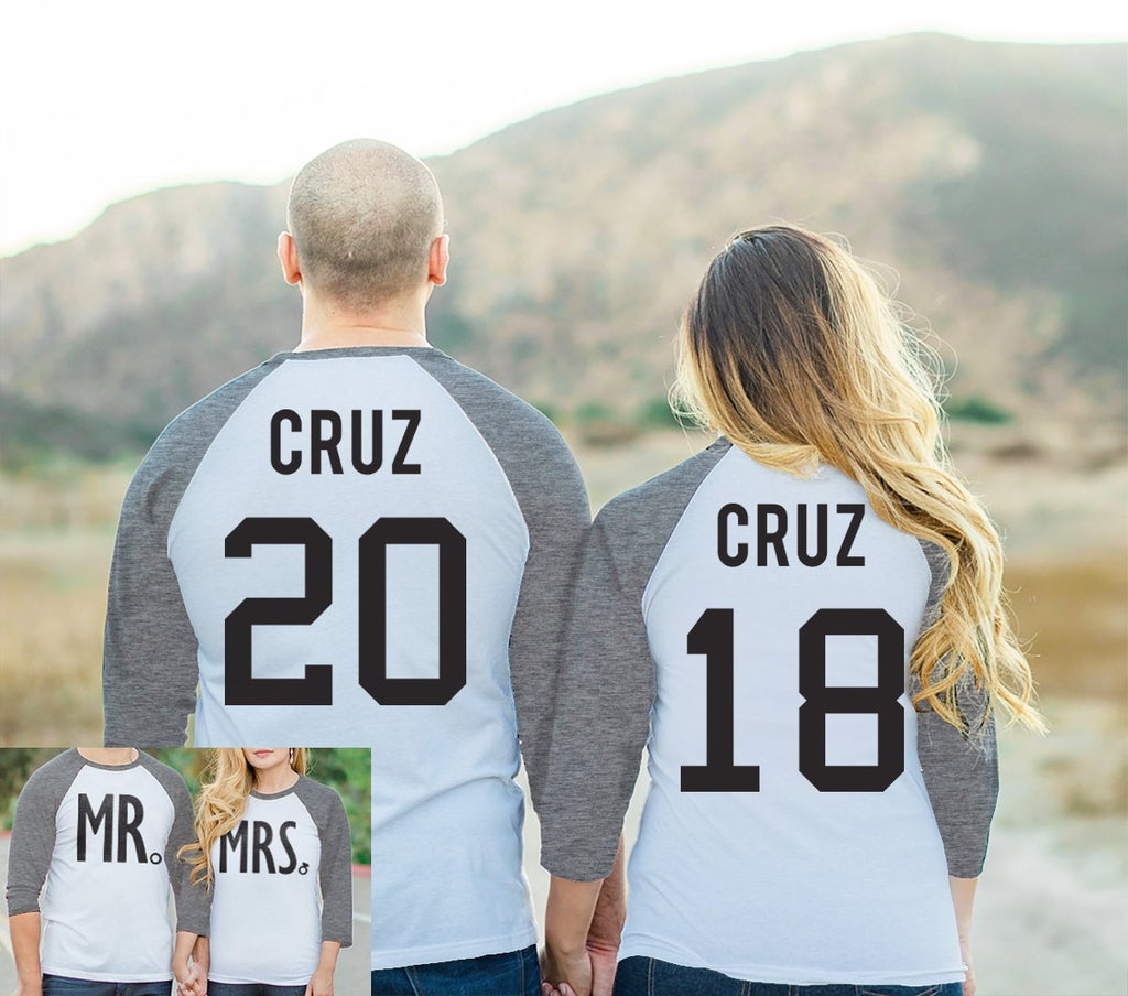 Mr + Mrs Baseball Tees With Custom Names & Numbers