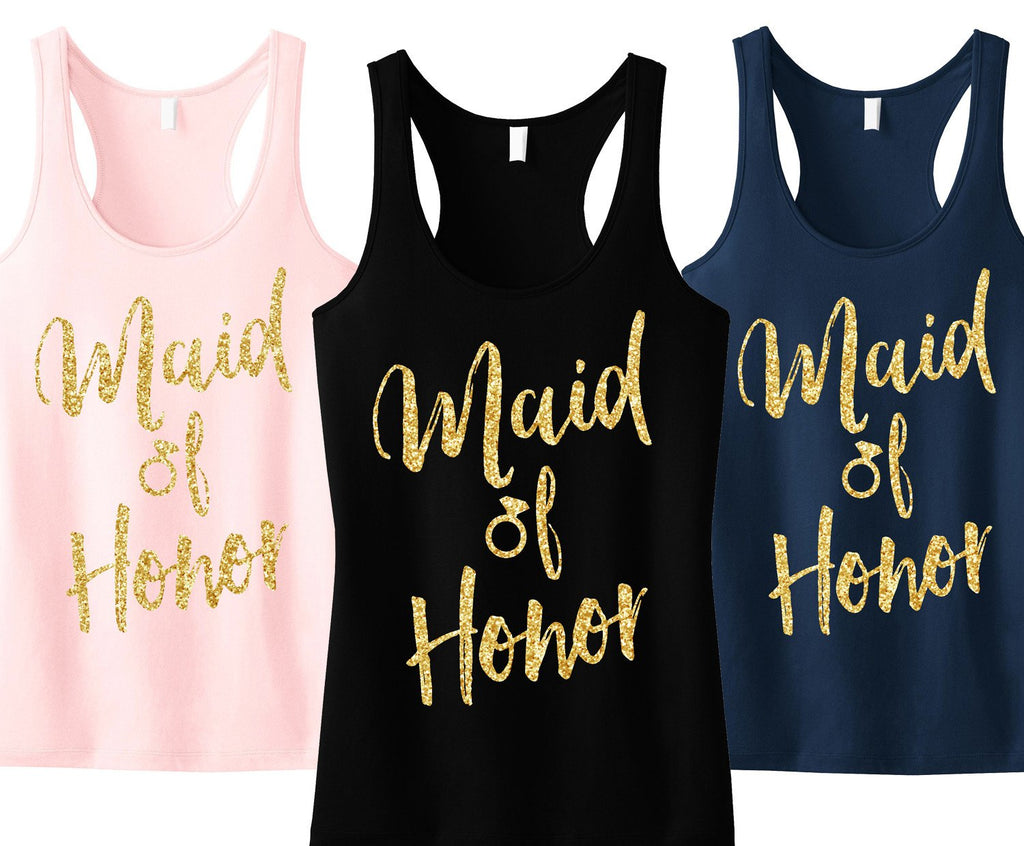 Maid of Honor Tank Top with Gold Glitter -